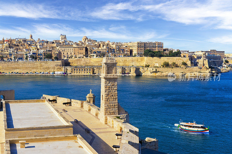 从fort St. Angelo到Grand Harbor和Valetta，马耳他